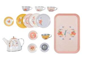 Moulin Roty - Child-Safe and Food-Safe Tin Tea Set Suitcase | 'Les Parisiennes' collection | Age: 3+